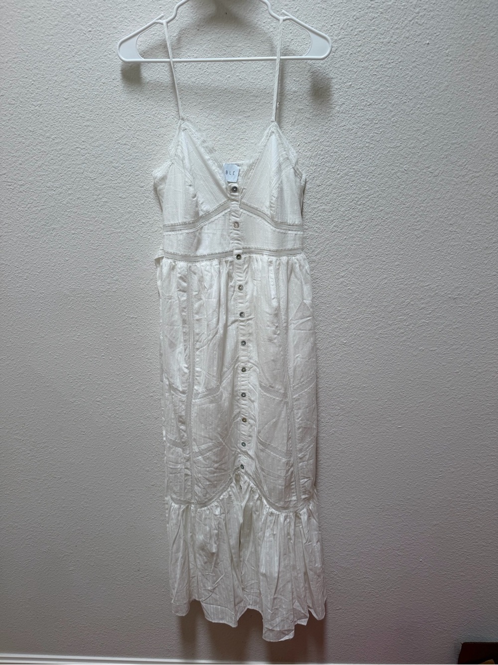 $100 MSRP NWOT White Button-Front Maxi Dress with Spaghetti Straps